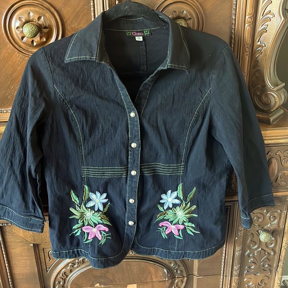 Y2K black witchy embroidered jacket/shirt whimsigoth goth dark romantic Twee M
